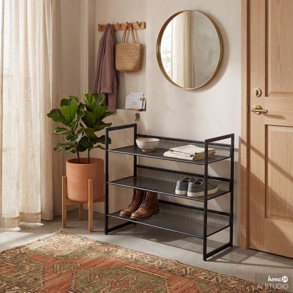 Schuhregal Tecnor - Metall - Schwarz - Höhe: 63 cm