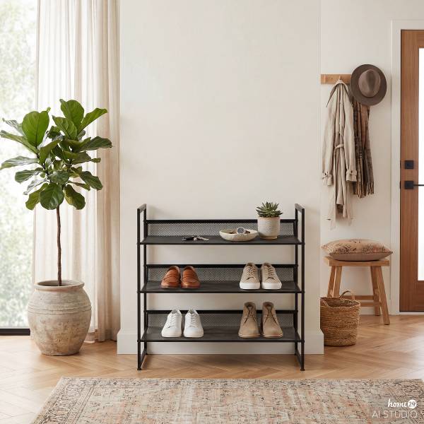 Schuhregal Tecnor - Metall - Schwarz - Höhe: 63 cm