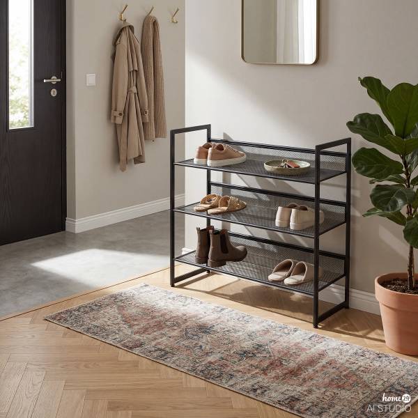 Schuhregal Tecnor - Metall - Schwarz - Höhe: 63 cm