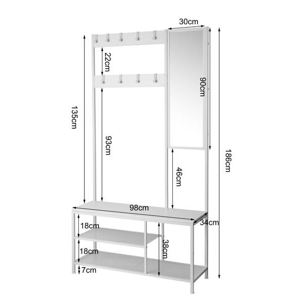 Garderobe Tarpey mit Spiegel - Metall - Weiß