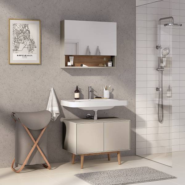 Waschbeckenunterschrank LINDHOLM - Eiche teilmassiv - Taupe