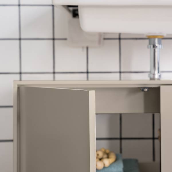 Waschbeckenunterschrank LINDHOLM - Eiche teilmassiv - Taupe