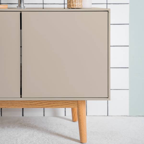Waschbeckenunterschrank LINDHOLM - Eiche teilmassiv - Taupe