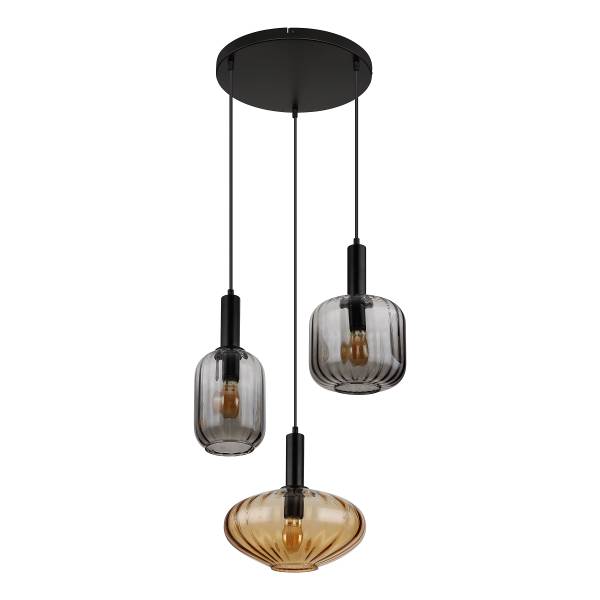 Pendelleuchte Valletta Typ A - Rauchglas / Eisen - 3-flammig