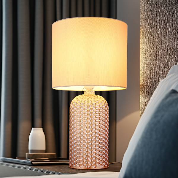 Tischleuchte Sofia - Strukturstoff / Farbglas - 1-flammig - Beige