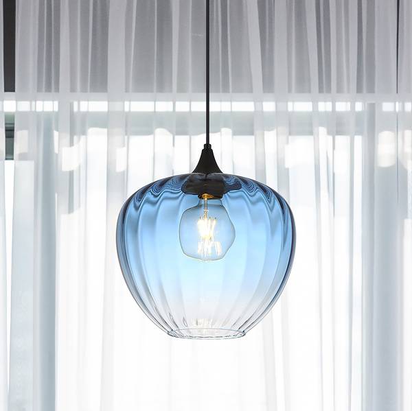 Pendelleuchte Sander Typ D - Farbglas / Eisen - 1-flammig - Blau