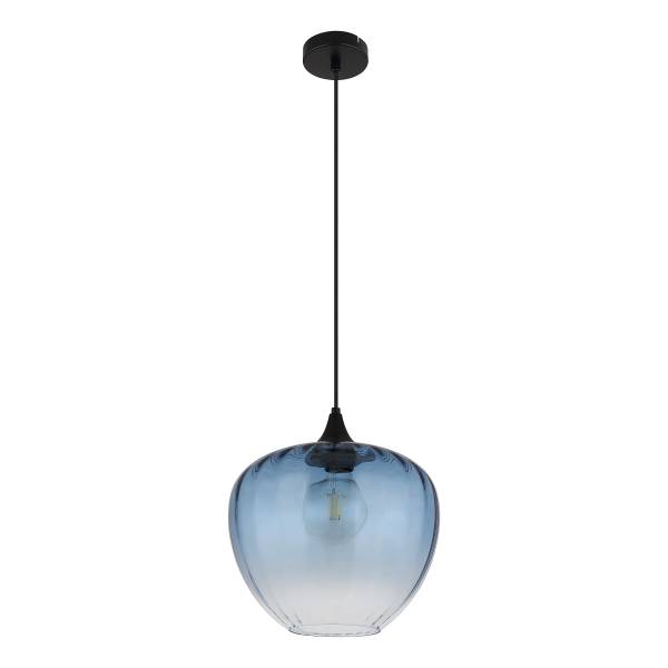 Pendelleuchte Sander Typ D - Farbglas / Eisen - 1-flammig - Blau