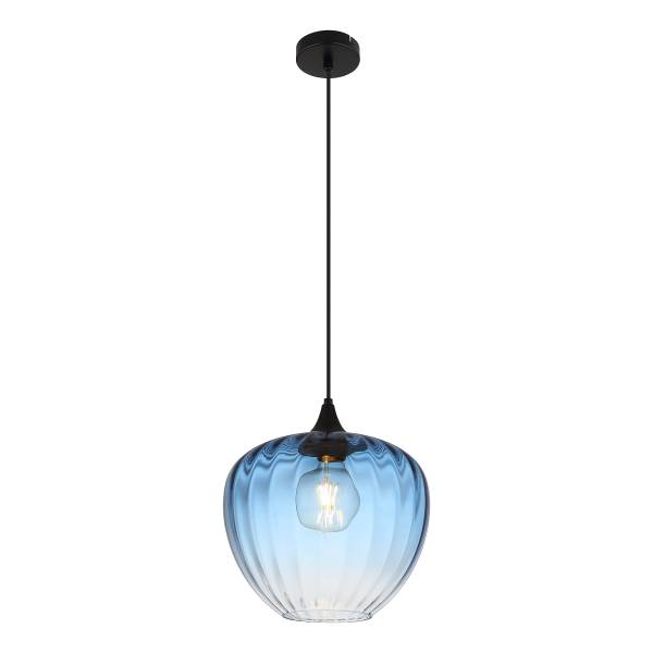 Pendelleuchte Sander Typ D - Farbglas / Eisen - 1-flammig - Blau