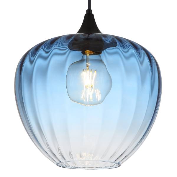 Pendelleuchte Sander Typ D - Farbglas / Eisen - 1-flammig - Blau