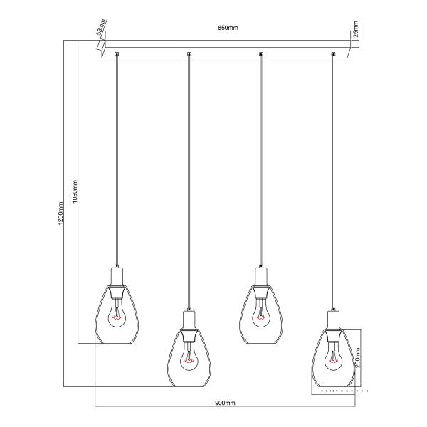 Pendelleuchte Fanni Typ A - Rauchglas / Eisen - 4-flammig