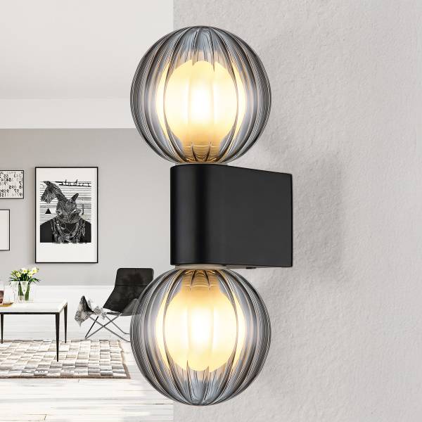 Wandleuchte Ander Typ A - Rauchglas / Aluminium - 2-flammig - Schwarz