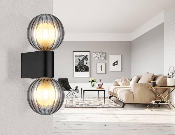 Wandleuchte Ander Typ A - Rauchglas / Aluminium - 2-flammig - Schwarz