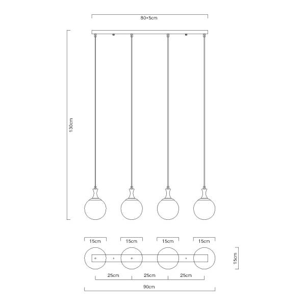 Pendelleuchte Dalton Typ B - Rauchglas / Eisen - 4-flammig