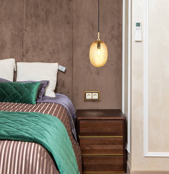 Pendelleuchte Devin Typ C - Farbglas / Eisen - 1-flammig - Beige