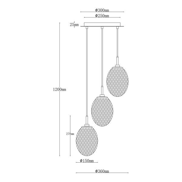 Pendelleuchte Devin Typ A - Rauchglas / Eisen - Flammenanzahl: 3