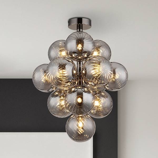 Deckenleuchte Conor - Rauchglas / Eisen - 13-flammig - Schwarz