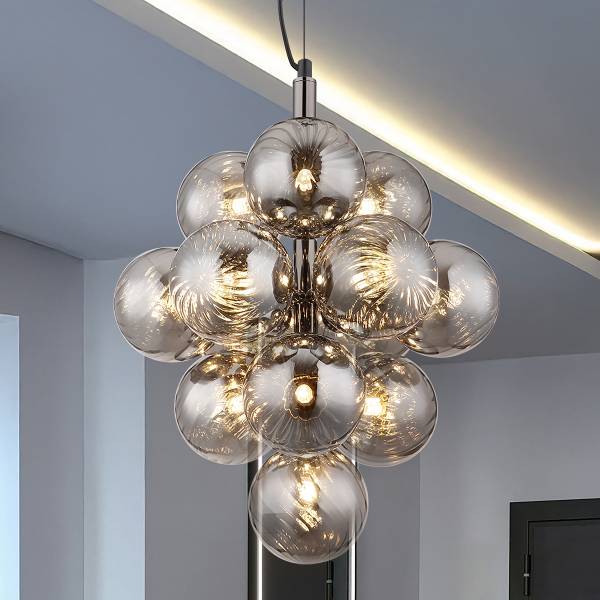 Pendelleuchte Conor - Rauchglas / Eisen - 13-flammig - Schwarz
