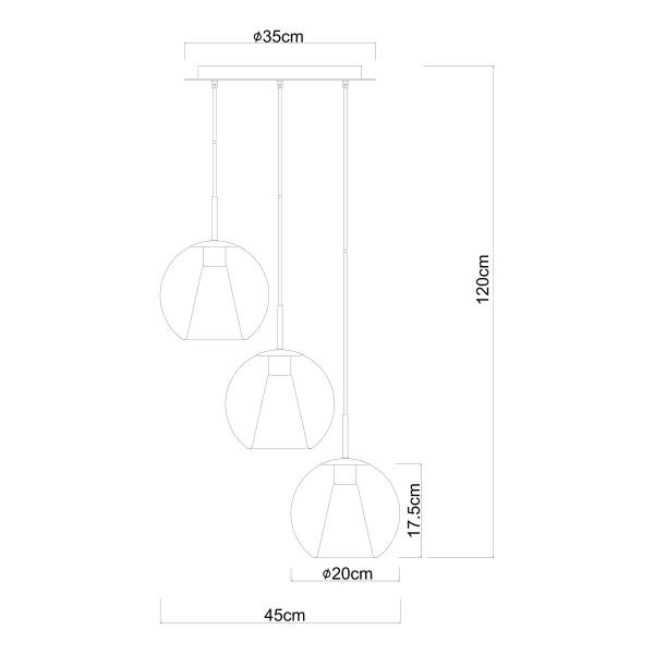 Pendelleuchte Barry Typ F - Opalglas / Eisen - 3-flammig