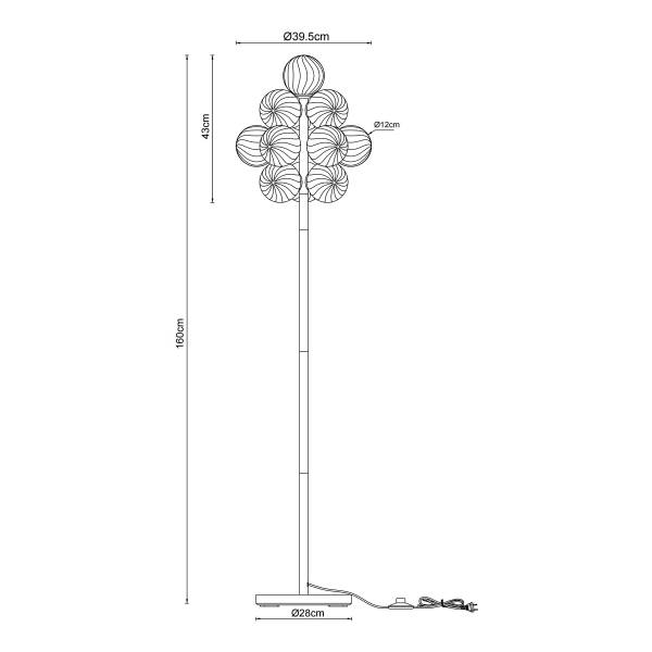 Stehleuchte Conor - Rauchglas / Eisen - 13-flammig - Schwarz