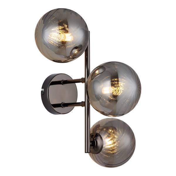 Wandleuchte Conor - Rauchglas / Eisen - 3-flammig - Schwarz