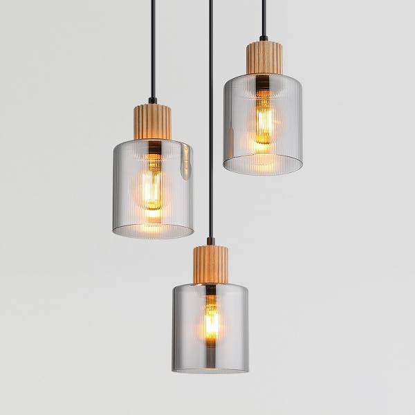 Pendelleuchte Aleidis Typ B - Rauchglas / Eisen - 3-flammig