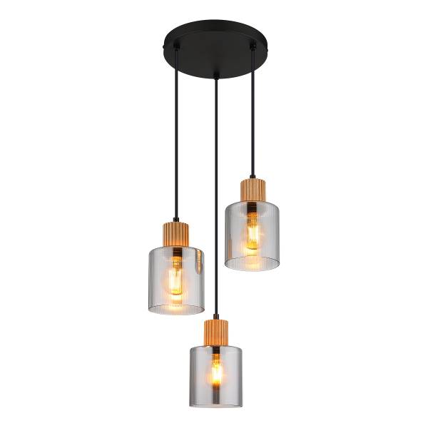 Pendelleuchte Aleidis Typ B - Rauchglas / Eisen - 3-flammig