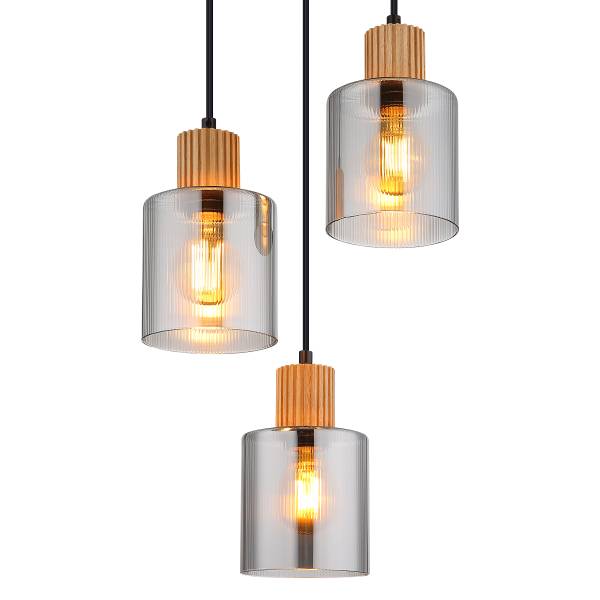 Pendelleuchte Aleidis Typ B - Rauchglas / Eisen - 3-flammig