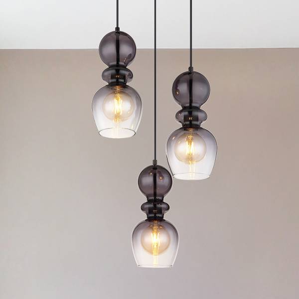 Pendelleuchte Clarity Typ A - Rauchglas / Eisen - 3-flammig