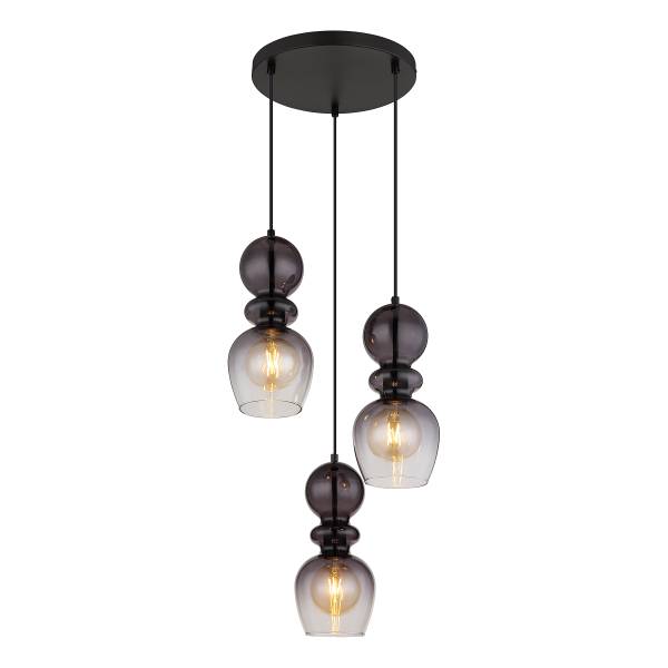 Pendelleuchte Clarity Typ A - Rauchglas / Eisen - 3-flammig