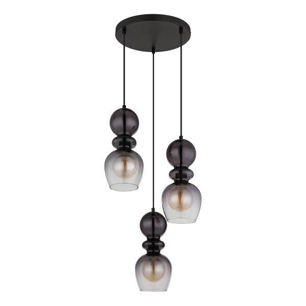 Pendelleuchte Clarity Typ A - Rauchglas / Eisen - 3-flammig