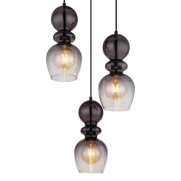 Pendelleuchte Clarity Typ A - Rauchglas / Eisen - 3-flammig