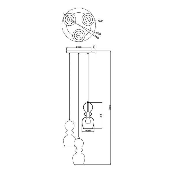 Pendelleuchte Clarity Typ A - Rauchglas / Eisen - 3-flammig