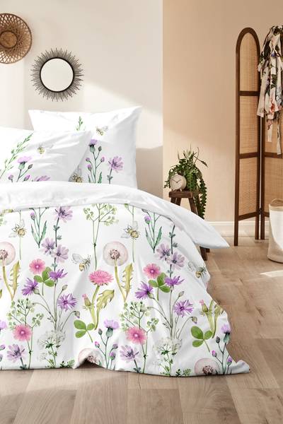 Renforcé-Bettwäsche Oh my Garden - Renforcé - Flieder / Rosa - 135 x 200 cm + Kissen 80 x 80 cm