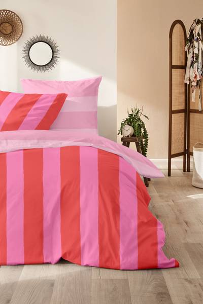 Renforcé-Bettwäsche  Color Block - Renforcé - Rot - 155 x 220 cm + Kissen 80 x 80 cm