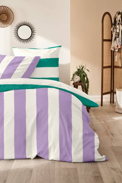 Renforcé-Bettwäsche  Color Block - Renforcé - Flieder - 135 x 200 cm + Kissen 80 x 80 cm