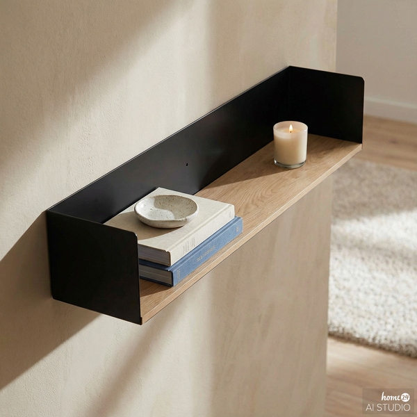 Wandboard Beikou Typ A - Echtholzfurnier - Tanne - Schwarz - 100 x 18 cm - 1er Set