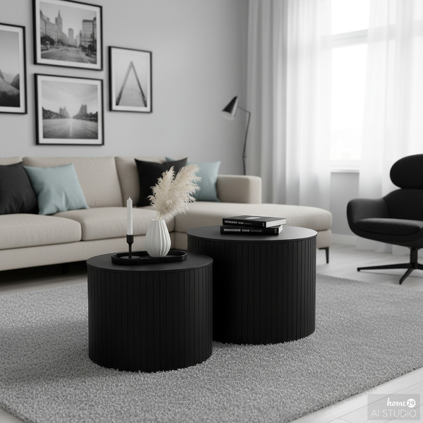 Couchtisch Moween 2er-Set - Echtholzfurnier - Esche Schwarz