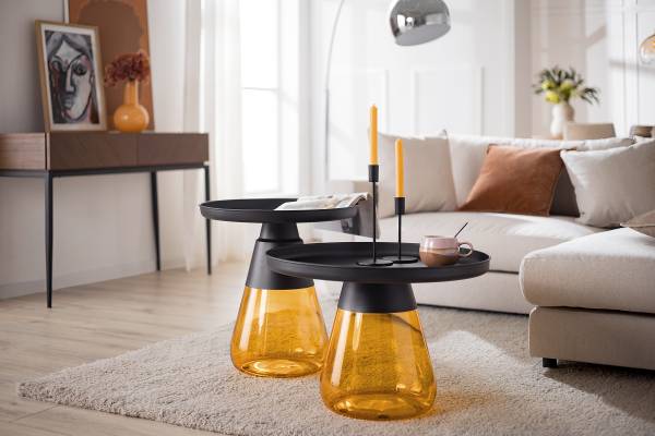 Couchtisch Caviatta - Glas / Metall - Hellbraun - 53 x 53 cm