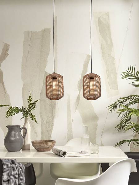 Pendelleuchte Tanami - Beige - Rattan - 25 x 25 x 18 cm
