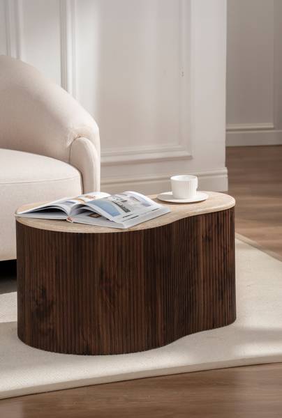 Couchtisch Wawaso - 70 cm - Travertin Dekor / Eiche Dunkel Dekor