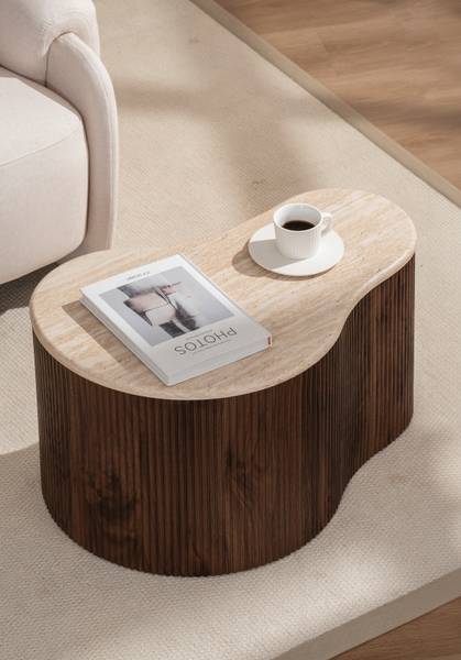 Couchtisch Wawaso - 70 cm - Travertin Dekor / Eiche Dunkel Dekor