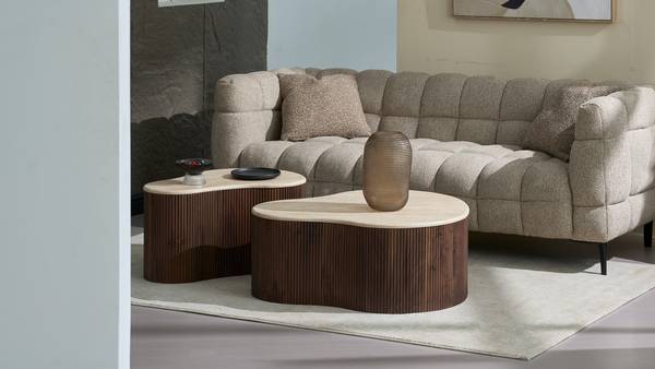 Couchtisch Wawaso - 70 cm - Travertin Dekor / Eiche Dunkel Dekor