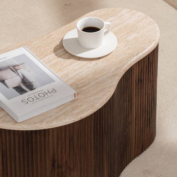 Couchtisch Wawaso - 70 cm - Travertin Dekor / Eiche Dunkel Dekor
