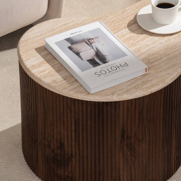 Couchtisch Wawaso - 70 cm - Travertin Dekor / Eiche Dunkel Dekor