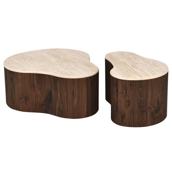 Couchtisch Wawaso - 70 cm - Travertin Dekor / Eiche Dunkel Dekor