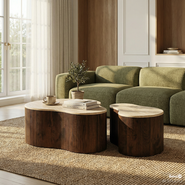 Couchtisch Wawaso - 70 cm - Travertin Dekor / Eiche Dunkel Dekor