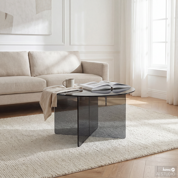 Couchtisch Tunnery - rund - Glas - Grau