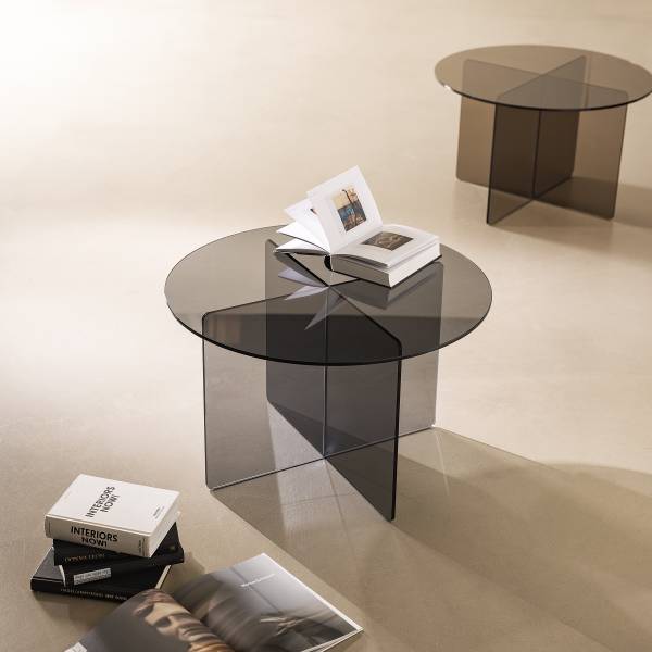 Couchtisch Tunnery - rund - Glas - Grau