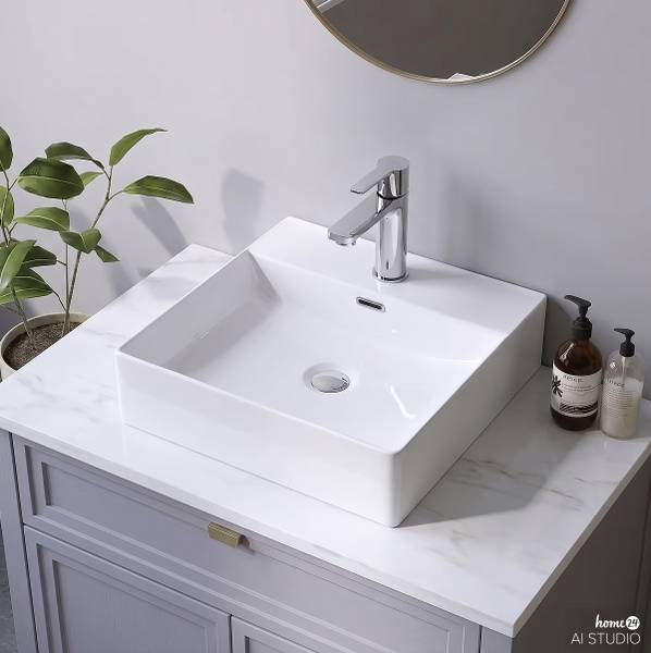 Aufsatzwaschbecken Mlovu Keramik - Weiß - Breite: 42 cm