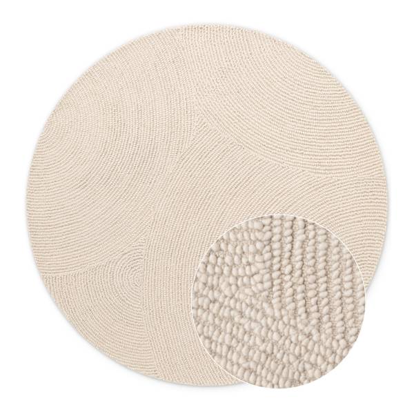 Wollteppich Eleni rund - Wolle / Recycelte Baumwolle - Weiß - Durchmesser: 120 cm